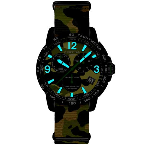 Мъжки ръчен часовник с кварцов механизъм - корпус от Стомана - Естествена кожа - цвят Зелен Зелен