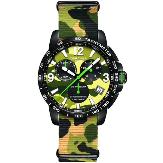 Мъжки ръчен часовник с кварцов механизъм - корпус от Стомана - Естествена кожа - цвят Зелен Зелен