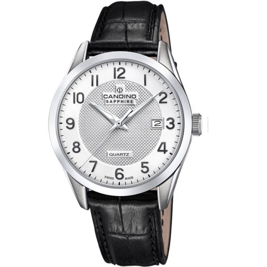 Мъжки ръчен часовник с кварцов механизъм - корпус от Стомана - Естествена кожа - цвят Бял