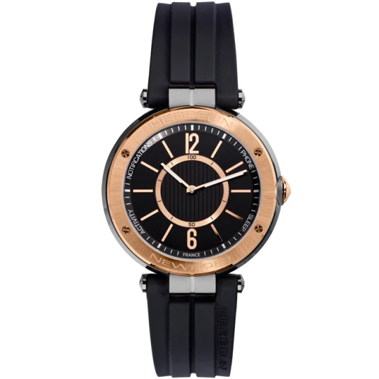 Мъжки ръчен часовник с кварцов механизъм - корпус от Стомана - Каучук - цвят Черен Черен