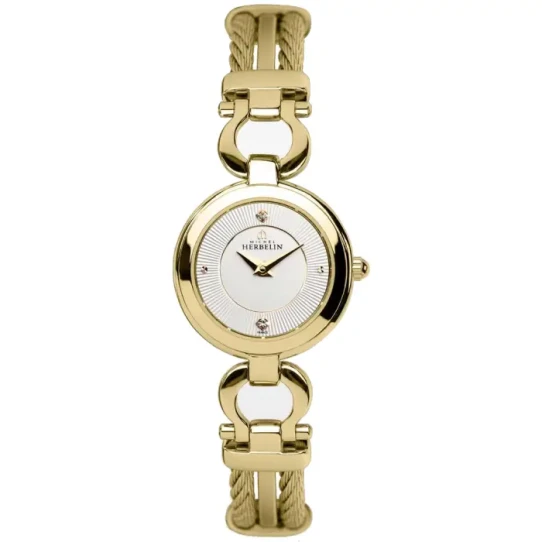 Дамски ръчен часовник с кварцов механизъм - корпус от Стомана - Стоманена верижка - цвят Бял Злато