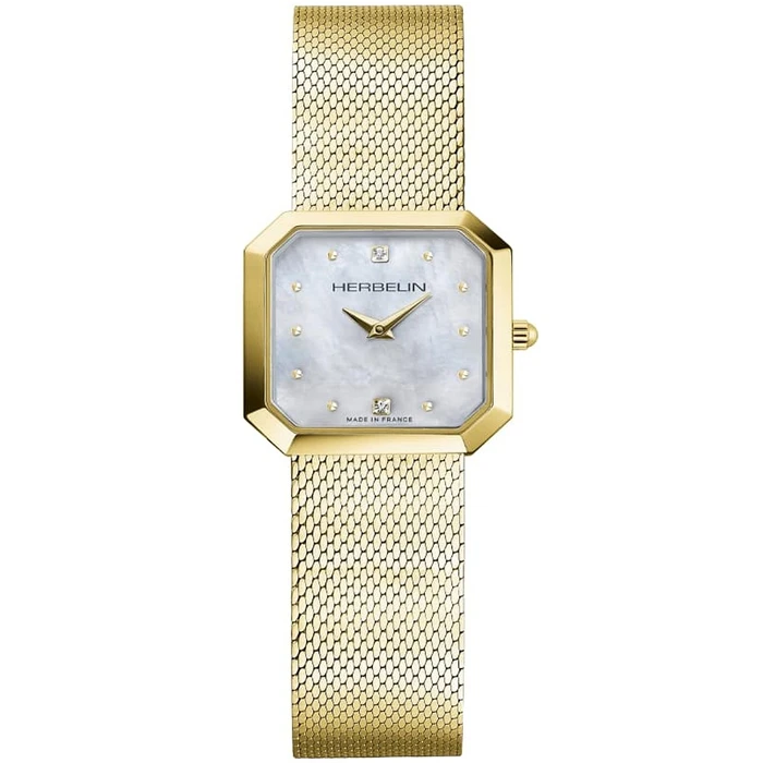 Дамски ръчен часовник с кварцов механизъм - корпус от Стомана - Стоманена верижка - цвят Седеф Злато