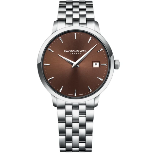 Мъжки ръчен часовник с кварцов механизъм - корпус от Стомана - Стоманена верижка - цвят Кафяв Сив