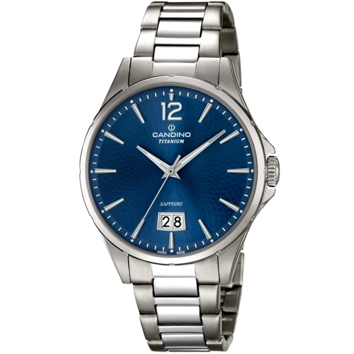 Мъжки ръчен часовник с кварцов механизъм - корпус от Титан - Титаниева верижка - цвят Син Сив