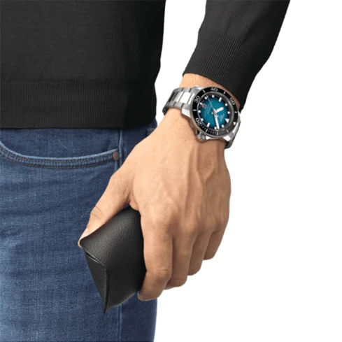 Мъжки ръчен часовник с автоматичен механизъм - корпус от Стомана - Стоманена верижка - цвят Син Сив