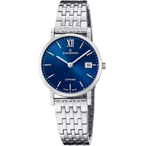 Дамски ръчен часовник с кварцов механизъм - корпус от Стомана - Стоманена верижка - цвят Син Сив