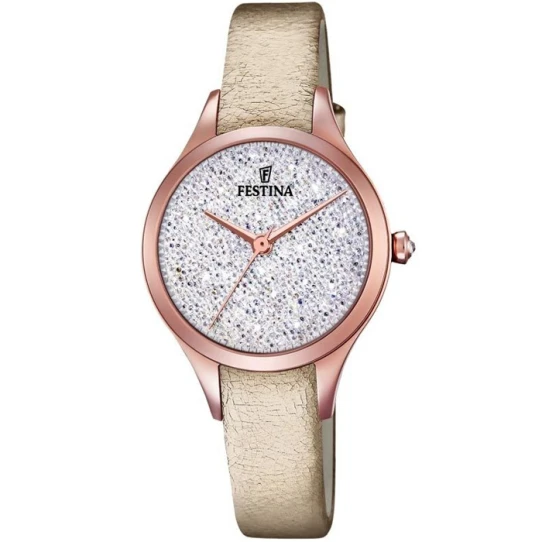 Festina F20411/1 Mademoiselle - Дамски ръчен часовник с кварцов механизъм - корпус от Стомана - Естествена кожа - цвят Бежов