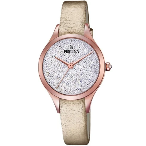 Festina F20411/1 Mademoiselle - Дамски ръчен часовник с кварцов механизъм - корпус от Стомана - Естествена кожа - цвят Бежов