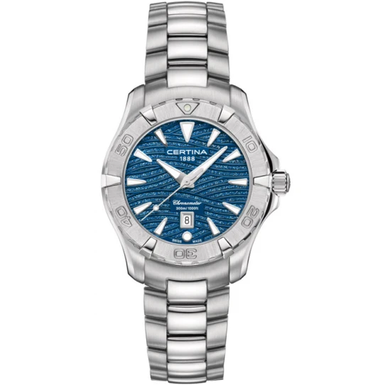 Certina C032.251.11.041.09 DS Action - Дамски ръчен часовник с кварцов механизъм - корпус от Стомана - Стоманена верижка - цвят Син Сив