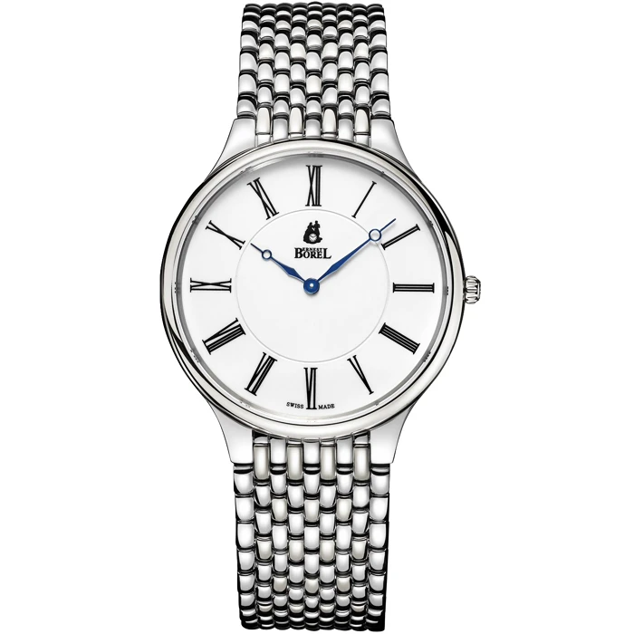 Мъжки ръчен часовник с кварцов механизъм - корпус от Стомана - Стоманена верижка - цвят Бял Сив