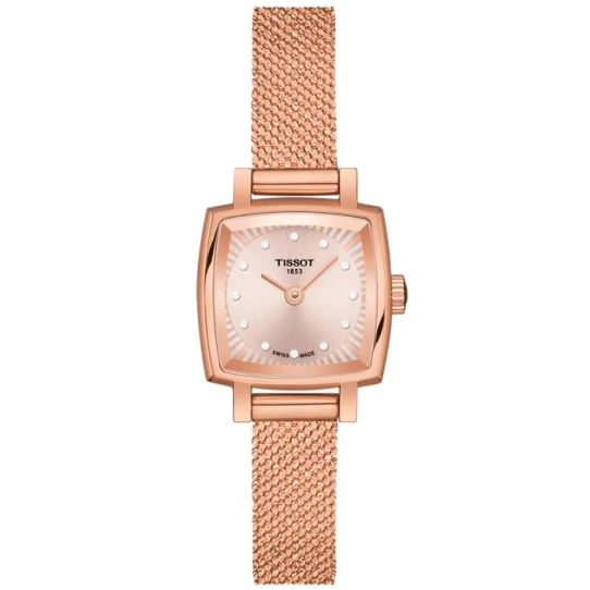 Tissot T058.109.33.456.00 Lovely Square - Дамски ръчен часовник с кварцов механизъм - корпус от Стомана - Стоманена верижка - цвят Розов Розово Злато