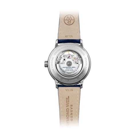 Мъжки ръчен часовник с автоматичен механизъм - корпус от Стомана - Естествена кожа - цвят Бежов Син