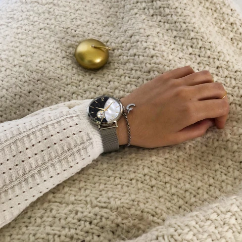 Pierre Lannier 301D681 Celeste - Дамски ръчен часовник с автоматичен механизъм - корпус от Стомана - Меш - цвят Седеф Сив