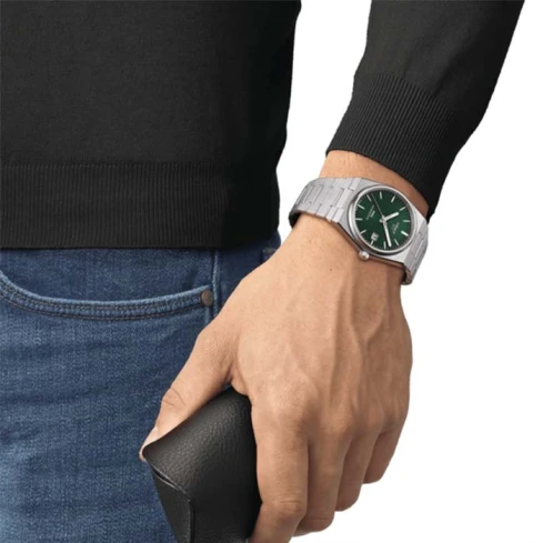Мъжки ръчен часовник с автоматичен механизъм - корпус от Стомана - Стоманена верижка - цвят Зелен Сив
