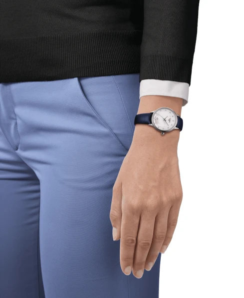 Дамски ръчен часовник с кварцов механизъм - корпус от Стомана - Естествена кожа - цвят Седеф Син