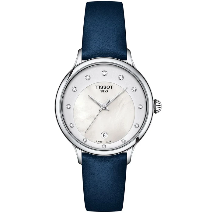 Дамски ръчен часовник с кварцов механизъм - корпус от Стомана - Естествена кожа - цвят Седеф Син