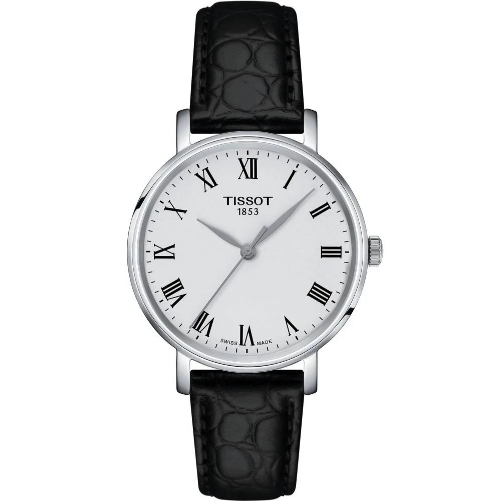 Tissot T143.210.16.033.00 EveryTime - Дамски ръчен часовник с кварцов механизъм - корпус от Стомана - Естествена кожа - цвят Бял Черен