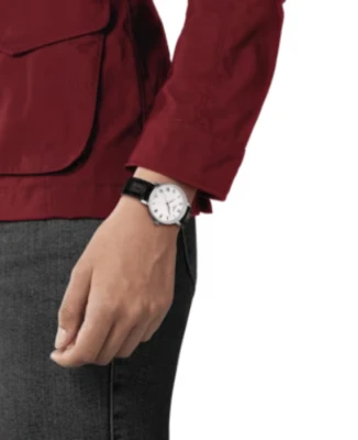 Дамски ръчен часовник с кварцов механизъм - корпус от Стомана - Естествена кожа - цвят Бял Черен