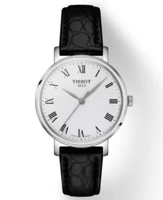 Дамски ръчен часовник с кварцов механизъм - корпус от Стомана - Естествена кожа - цвят Бял Черен