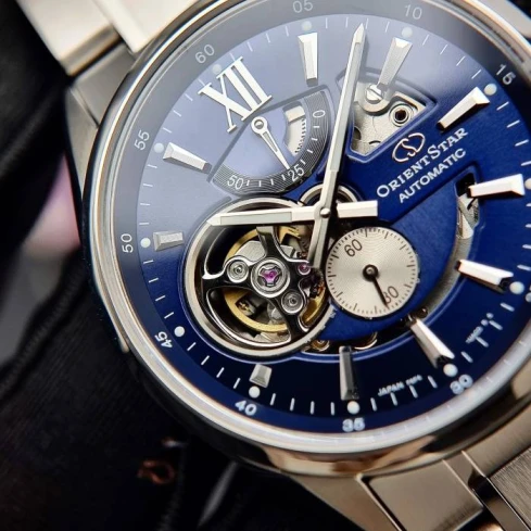 Мъжки ръчен часовник с автоматичен механизъм - корпус от Стомана - Стоманена верижка - цвят Син Сив