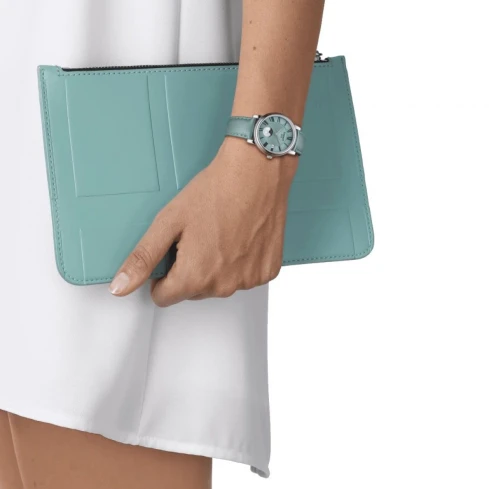 Дамски ръчен часовник с кварцов механизъм - корпус от Стомана - Естествена кожа - цвят Син Син