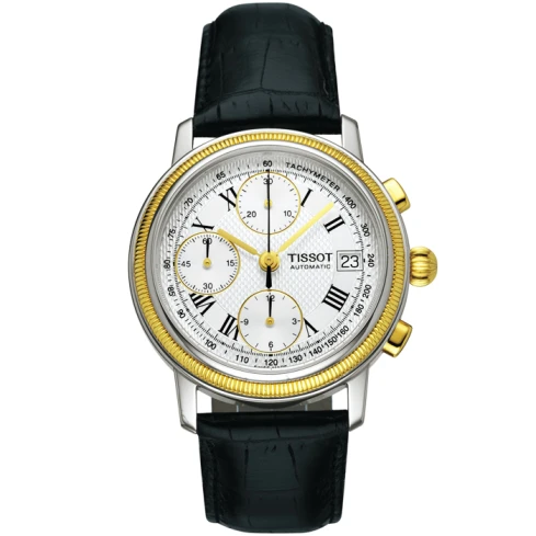 Мъжки ръчен часовник с автоматичен механизъм - корпус от Жълто злато 18К - Естествена кожа - цвят Сребрист Черен