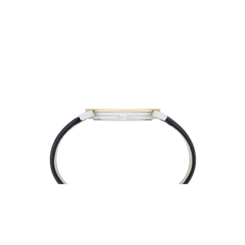 Мъжки ръчен часовник с кварцов механизъм - корпус от Стомана - Естествена кожа - цвят Бял Черен