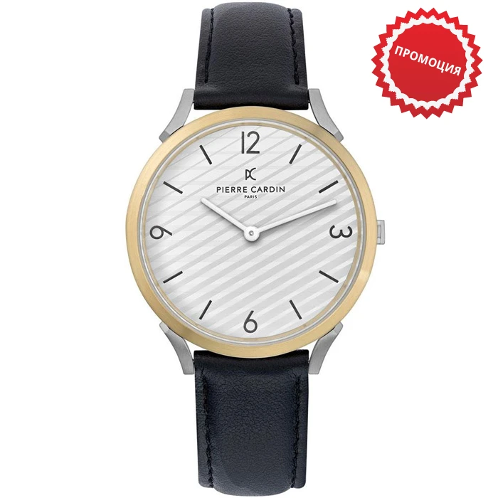 Мъжки ръчен часовник с кварцов механизъм - корпус от Стомана - Естествена кожа - цвят Бял Черен