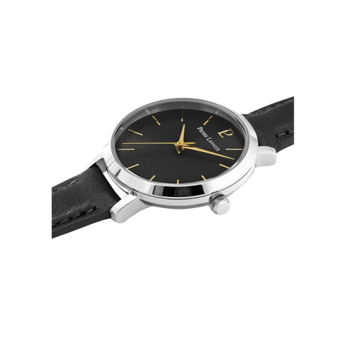 Дамски ръчен часовник с кварцов механизъм - корпус от Стомана - Естествена кожа - цвят Черен