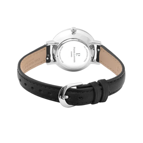 Дамски ръчен часовник с кварцов механизъм - корпус от Стомана - Естествена кожа - цвят Черен