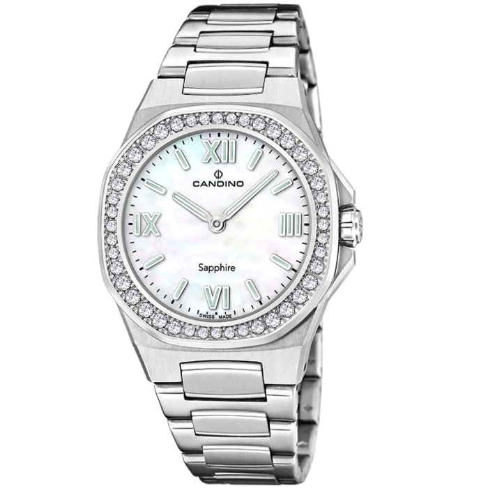 Дамски ръчен часовник с кварцов механизъм - корпус от Стомана - Стоманена верижка - цвят Седеф Сив