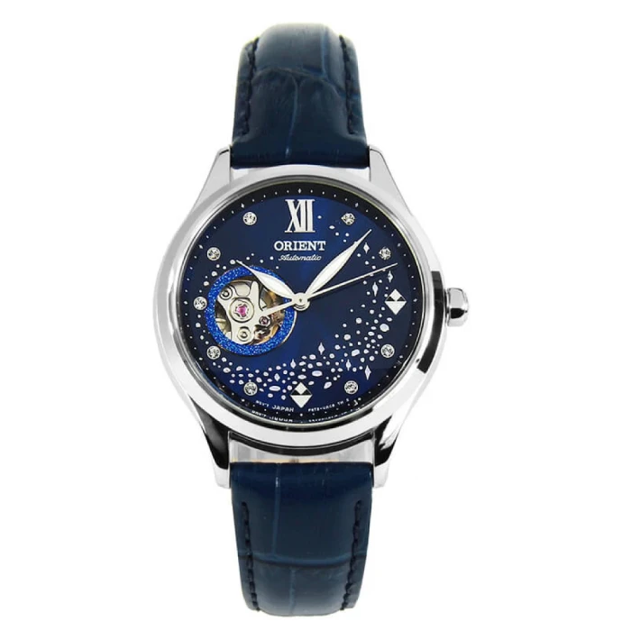 Дамски ръчен часовник с автоматичен механизъм - корпус от Стомана - Естествена кожа - цвят Син Син