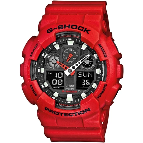 Casio GA-100B-4AER G-Shock - Мъжки ръчен часовник с кварцов механизъм - корпус от Полимер - Полимер - цвят Черен Червен
