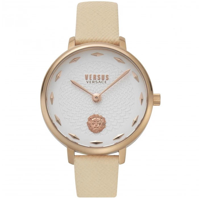 Дамски ръчен часовник с кварцов механизъм - корпус от Стомана - Синтетична кожа - цвят Бял Бежов