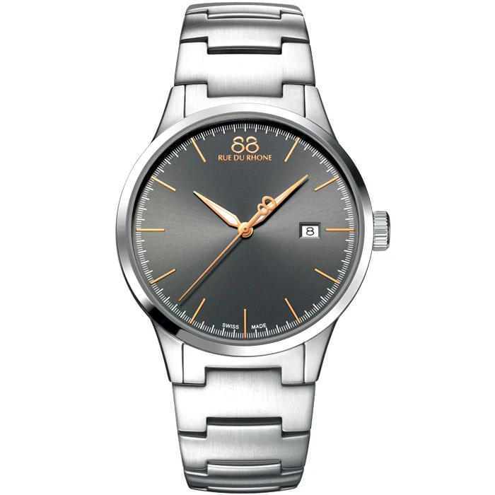 Мъжки ръчен часовник с кварцов механизъм - корпус от Стомана - Стоманена верижка - цвят Черен Сив