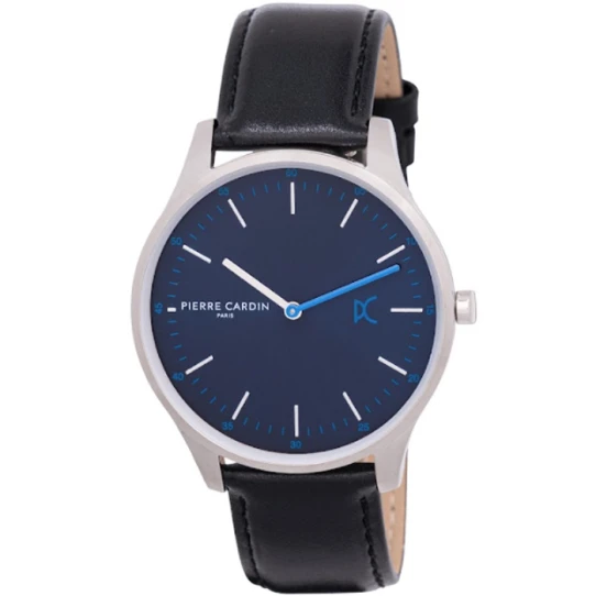 Мъжки ръчен часовник с кварцов механизъм - корпус от Стомана - Естествена кожа - цвят Син Черен