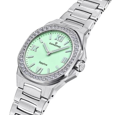 Дамски ръчен часовник с кварцов механизъм - корпус от Стомана - Стоманена верижка - цвят Зелен Сив