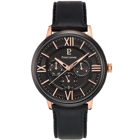 Pierre Lannier 254C433 Beaucour - Мъжки ръчен часовник с кварцов механизъм - корпус от Стомана - Естествена кожа - цвят Черен Черен