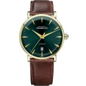 Мъжки ръчен часовник с автоматичен механизъм - корпус от Стомана - Естествена кожа - цвят Зелен Кафяв