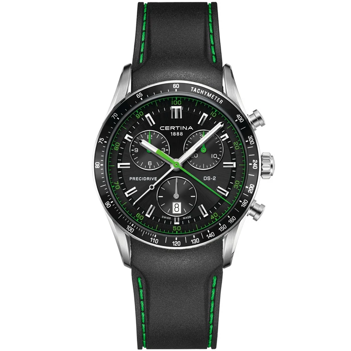 Мъжки ръчен часовник с кварцов механизъм - корпус от Стомана - Каучук - цвят Черен Зелен