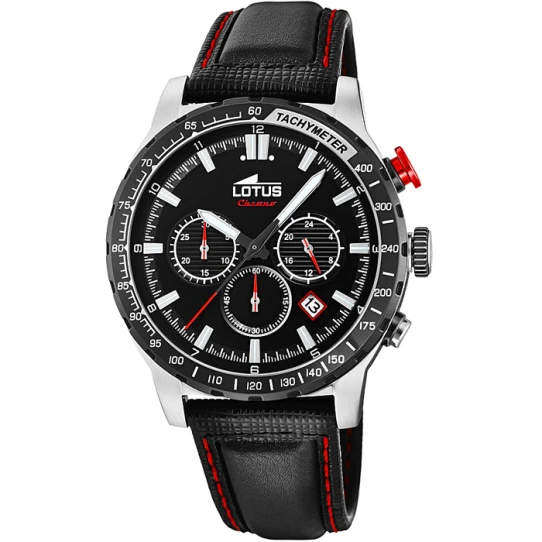 Мъжки ръчен часовник с кварцов механизъм - корпус от Стомана - Естествена кожа - цвят Черен Червен