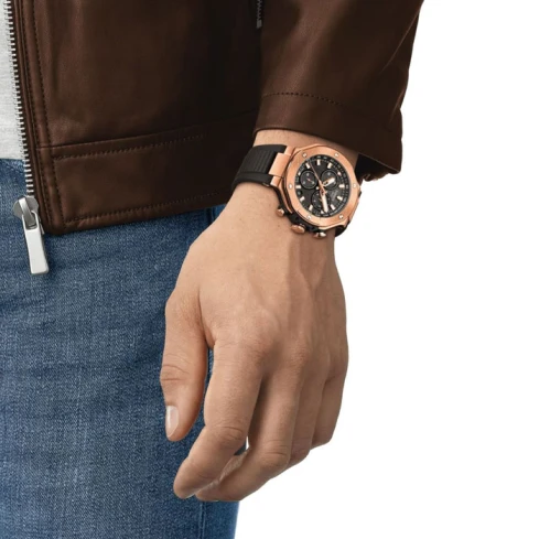 Мъжки ръчен часовник с кварцов механизъм - корпус от Стомана - Силиконова каишка - цвят Черен Розово Злато