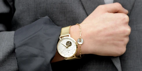 Дамски ръчен часовник с автоматичен механизъм - корпус от Стомана - Меш - цвят Сребрист