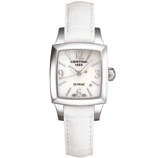 Дамски ръчен часовник с кварцов механизъм - корпус от Стомана - Естествена кожа - цвят Седеф Бял