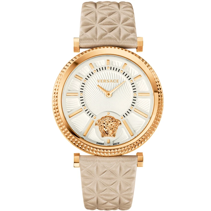 Дамски ръчен часовник с кварцов механизъм - корпус от Стомана - Естествена кожа - цвят Бял Бежов