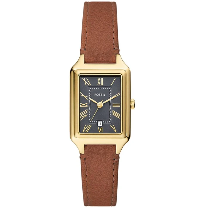 Дамски ръчен часовник с кварцов механизъм - корпус от Стомана - Естествена кожа - цвят Черен Кафяв