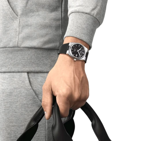 Мъжки ръчен часовник с автоматичен механизъм - корпус от Стомана - Силиконова каишка - цвят Черен Сив