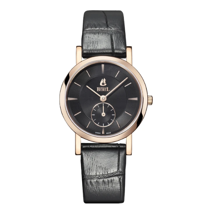 Дамски ръчен часовник с кварцов механизъм - корпус от Стомана - Естествена кожа - цвят Черен Черен