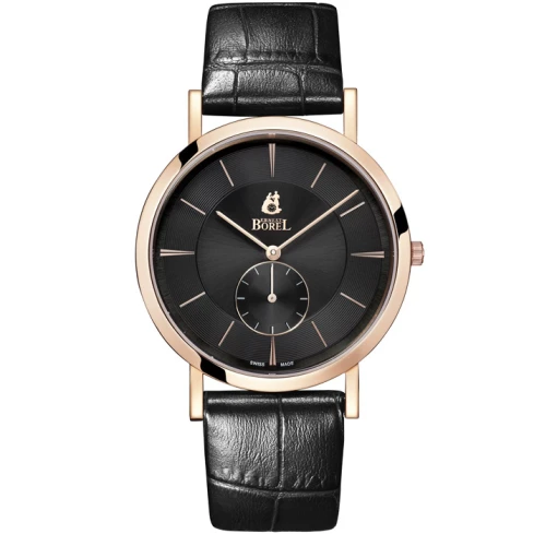 Дамски ръчен часовник с кварцов механизъм - корпус от Стомана - Естествена кожа - цвят Черен Черен