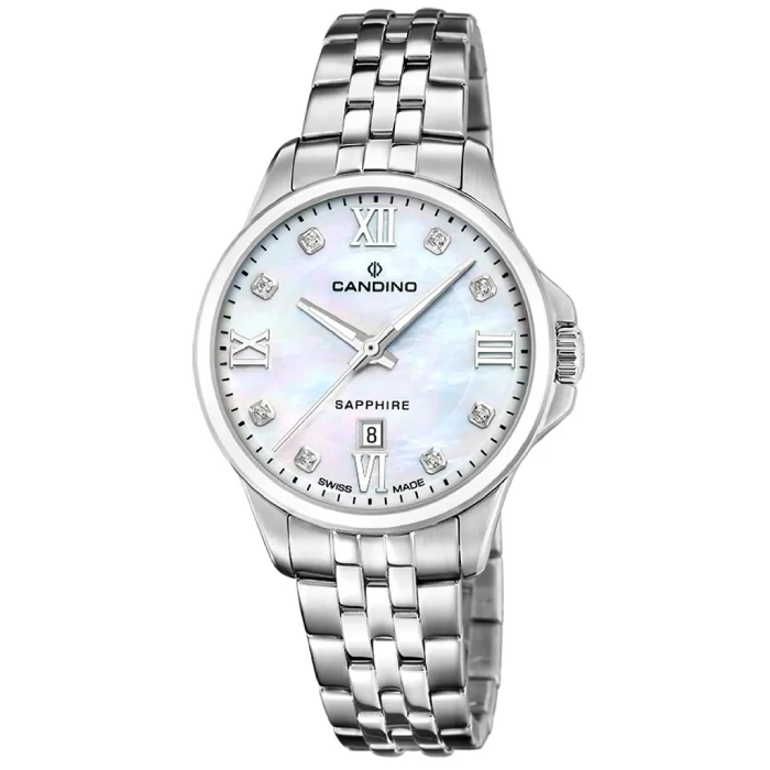 Дамски ръчен часовник с кварцов механизъм - корпус от Стомана - Стоманена верижка - цвят Седеф Сив